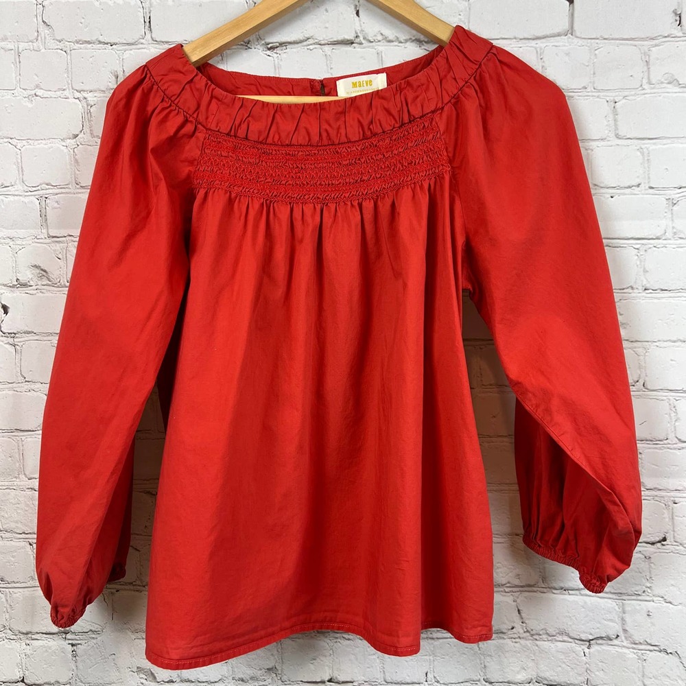 Maeve by Anthropologie Jessie Smocked Peasant Blouse 100% Cotton Orange XS